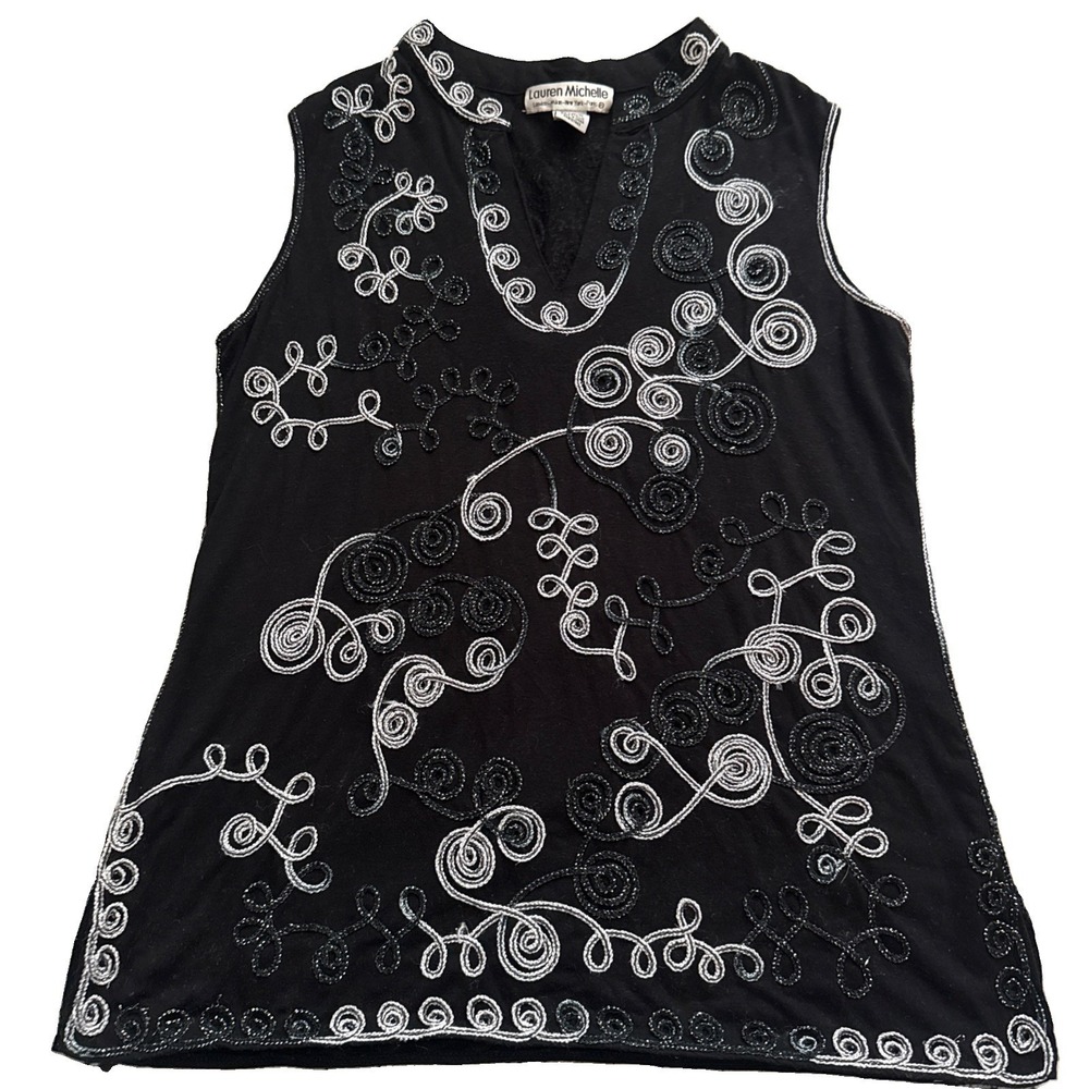 Y2K Vintage Whimsical Tank Top | Black /white/Silver| Size Large Lauren Michelle